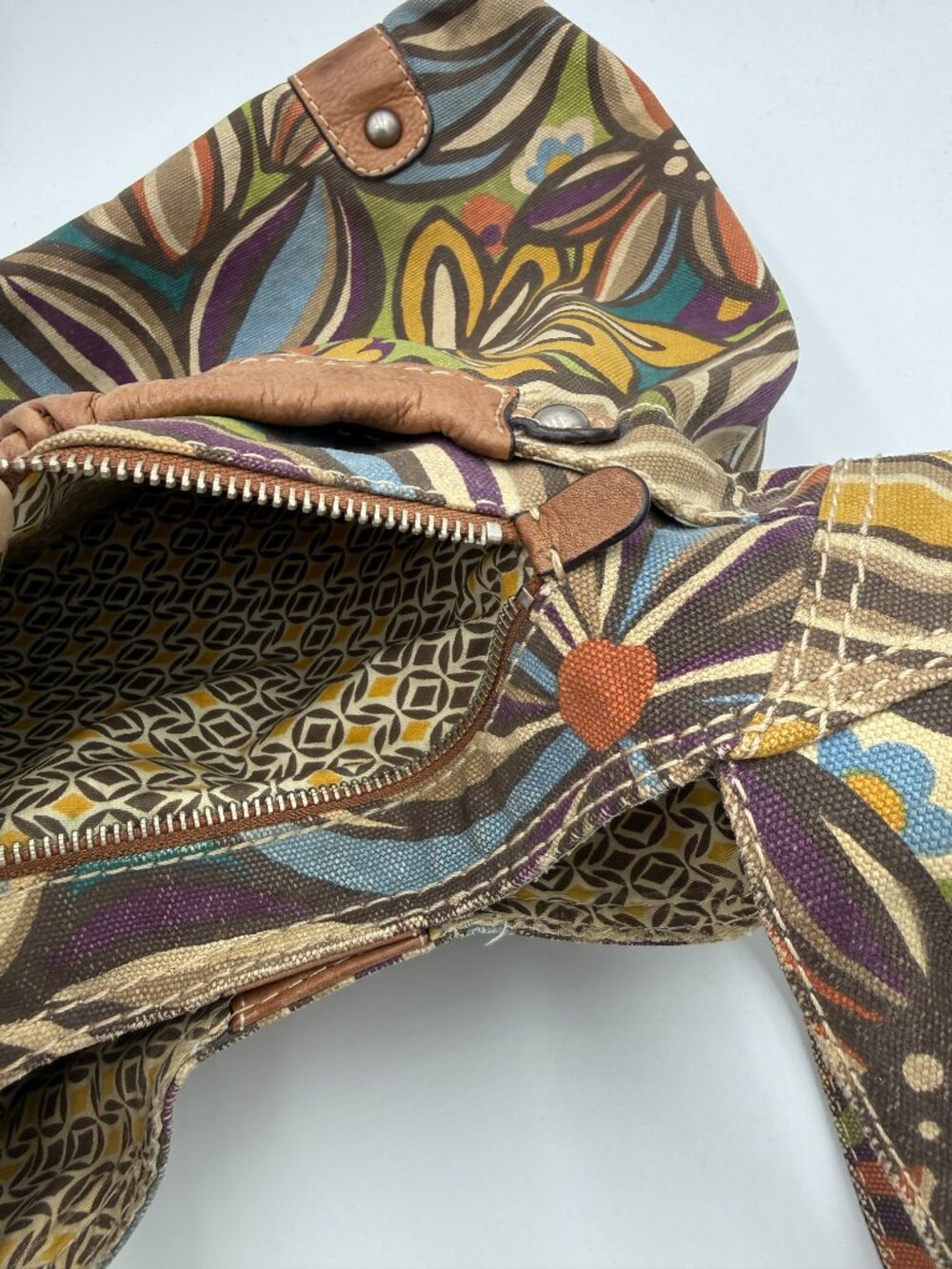 Nice Vintage Fossil Multi Color Floral Pattern Handbag - Picture 5 of 10